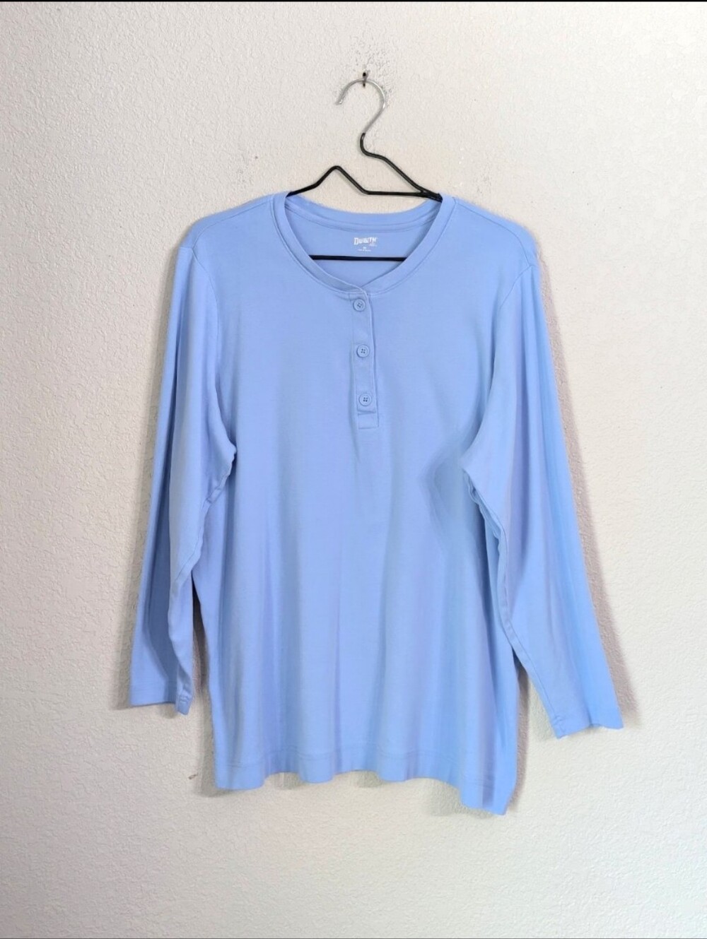 Duluth Woman Cotton Light Blue Henley Top Shirt Plus Size 2X Long Sleeve Casual